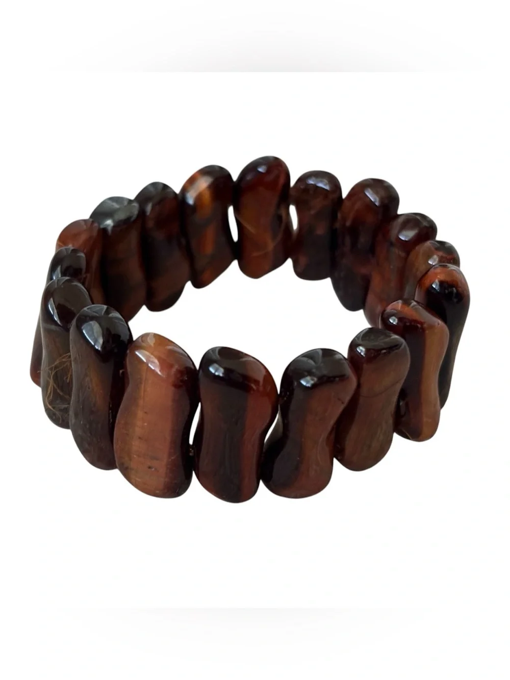 Tiger Eye Natural Stone Stretch Bracelet Elongated Artisan Festival Gemstone